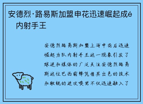 安德烈·路易斯加盟申花迅速崛起成队内射手王